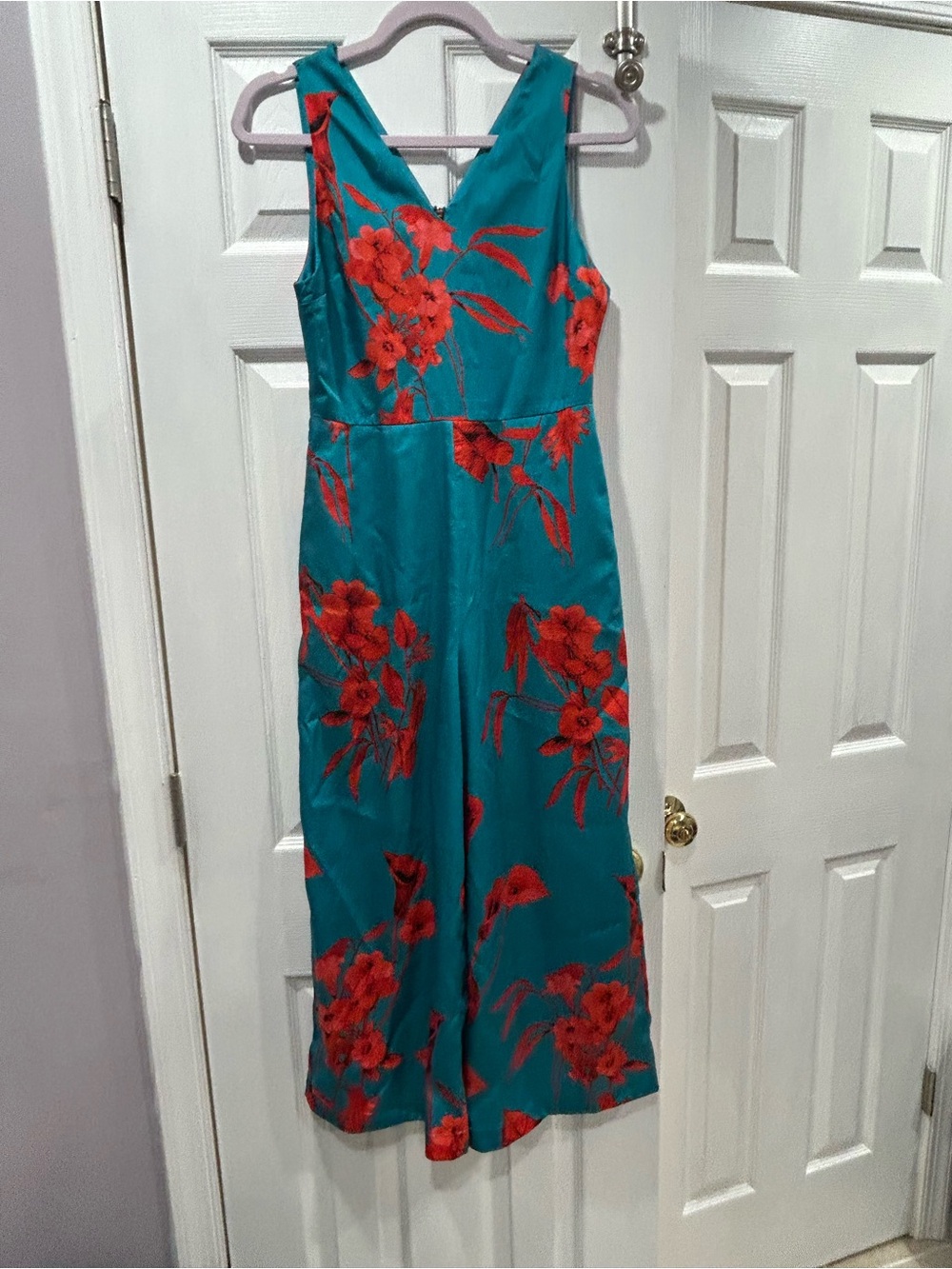 Ted Baker Teal Jumpsuit with Red Floral Embroidery